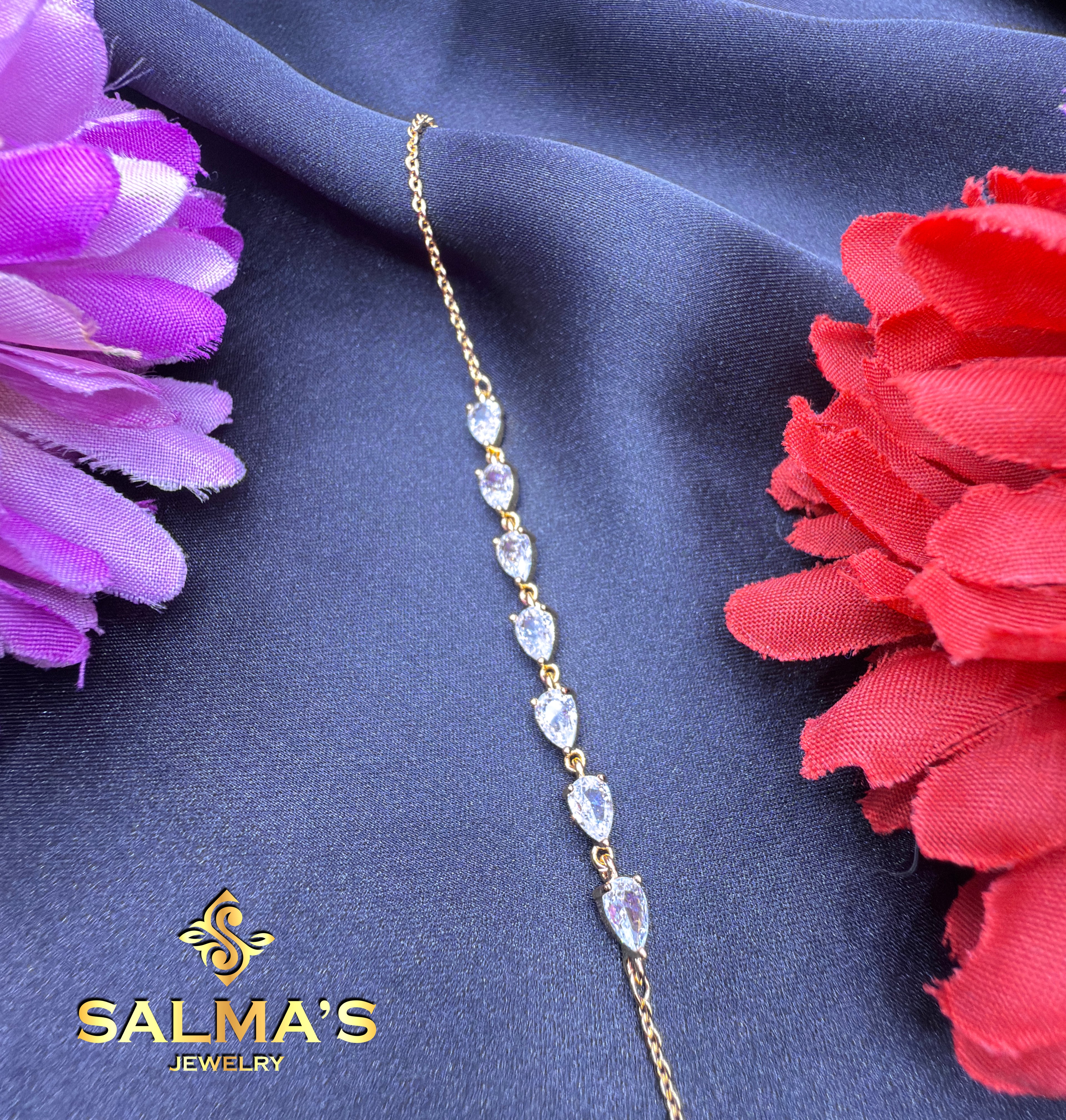 Dainty Gold-Toned Teardrop Crystal Bracelet