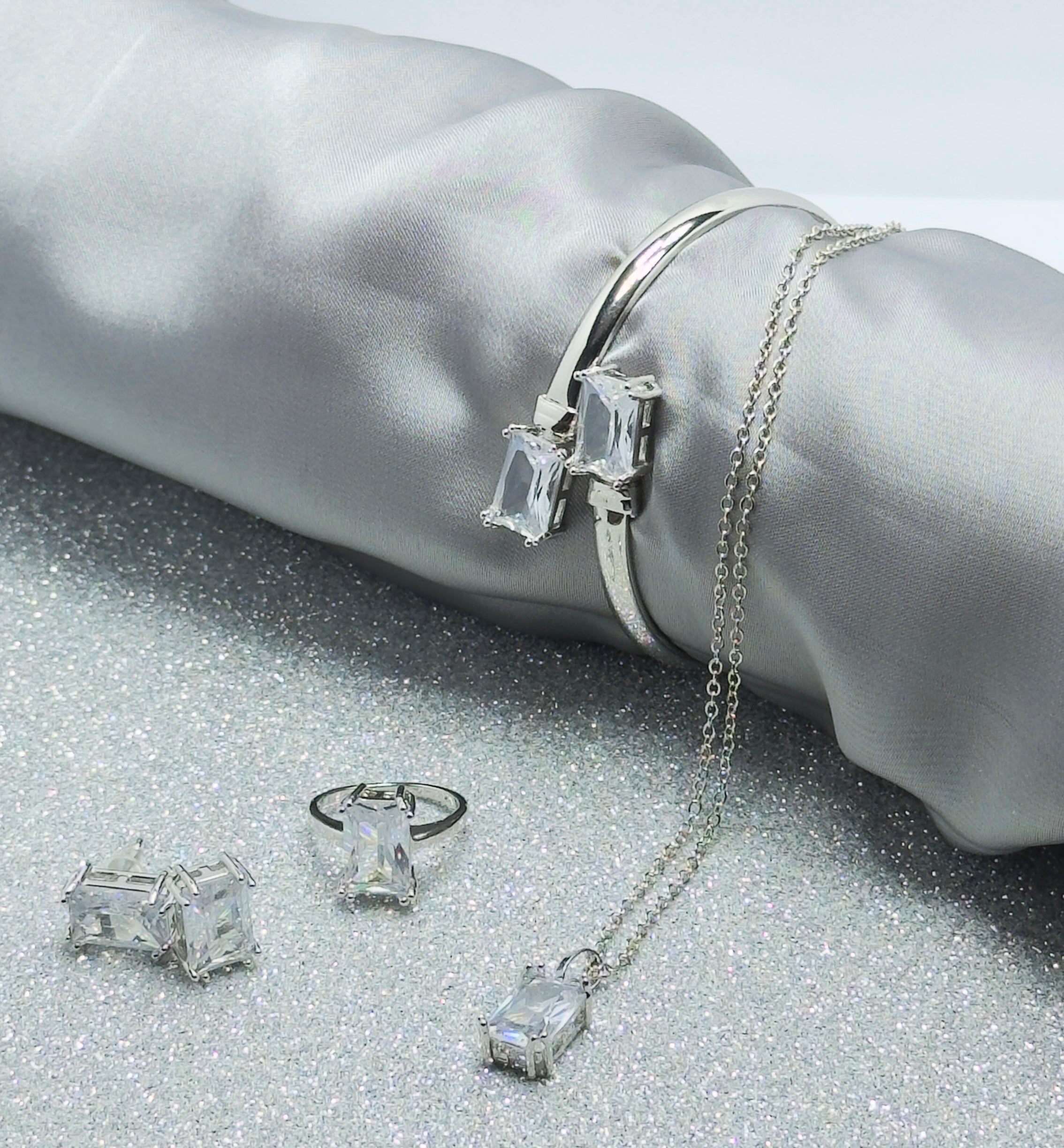 Dazzling Silver-Tone Cubic Zirconia Jewelry Set