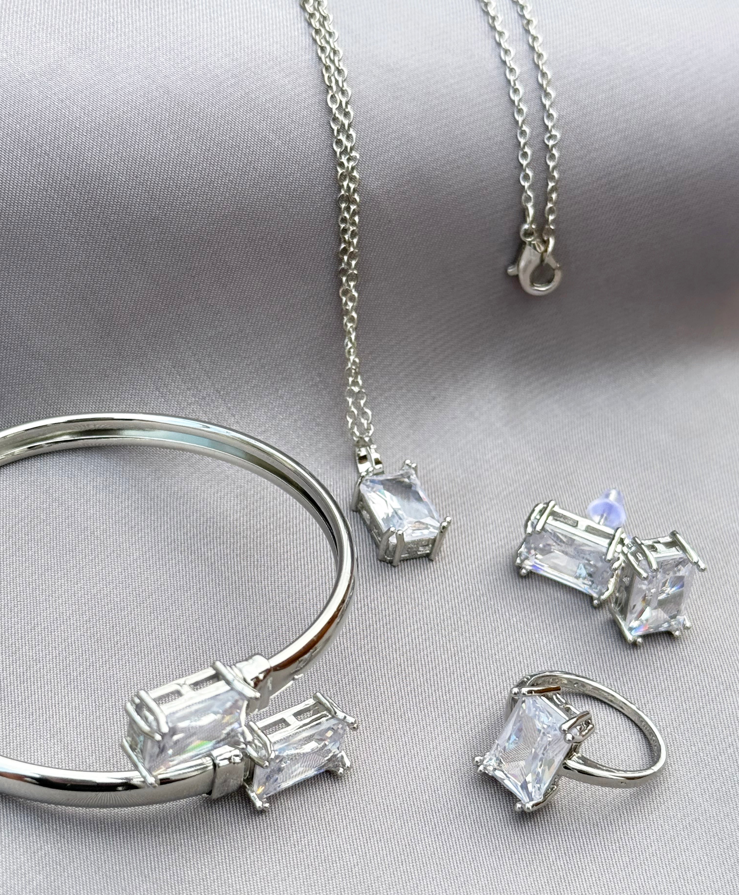 Dazzling Silver-Tone Cubic Zirconia Jewelry Set