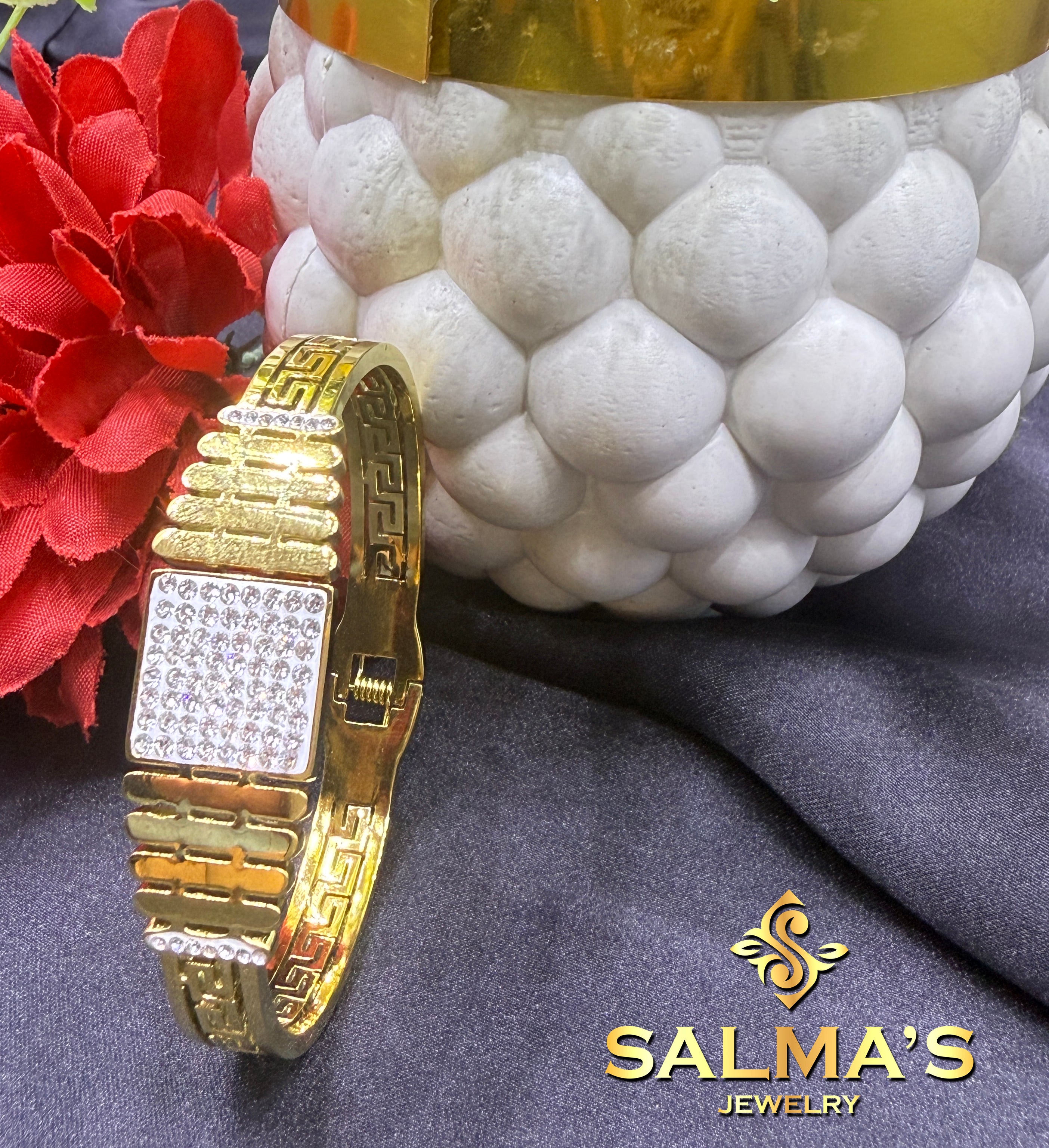 Statement Gold-Toned Link Bracelet with Pave Crystal Detail