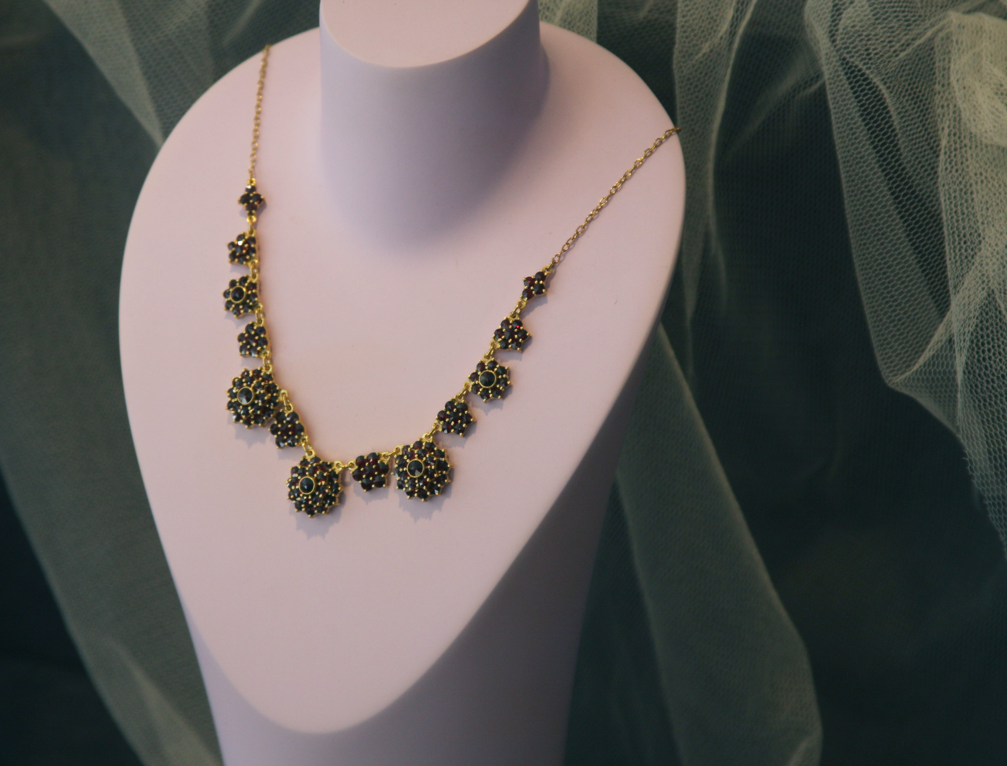 Exquisite Gold & Garnet Floral Necklace