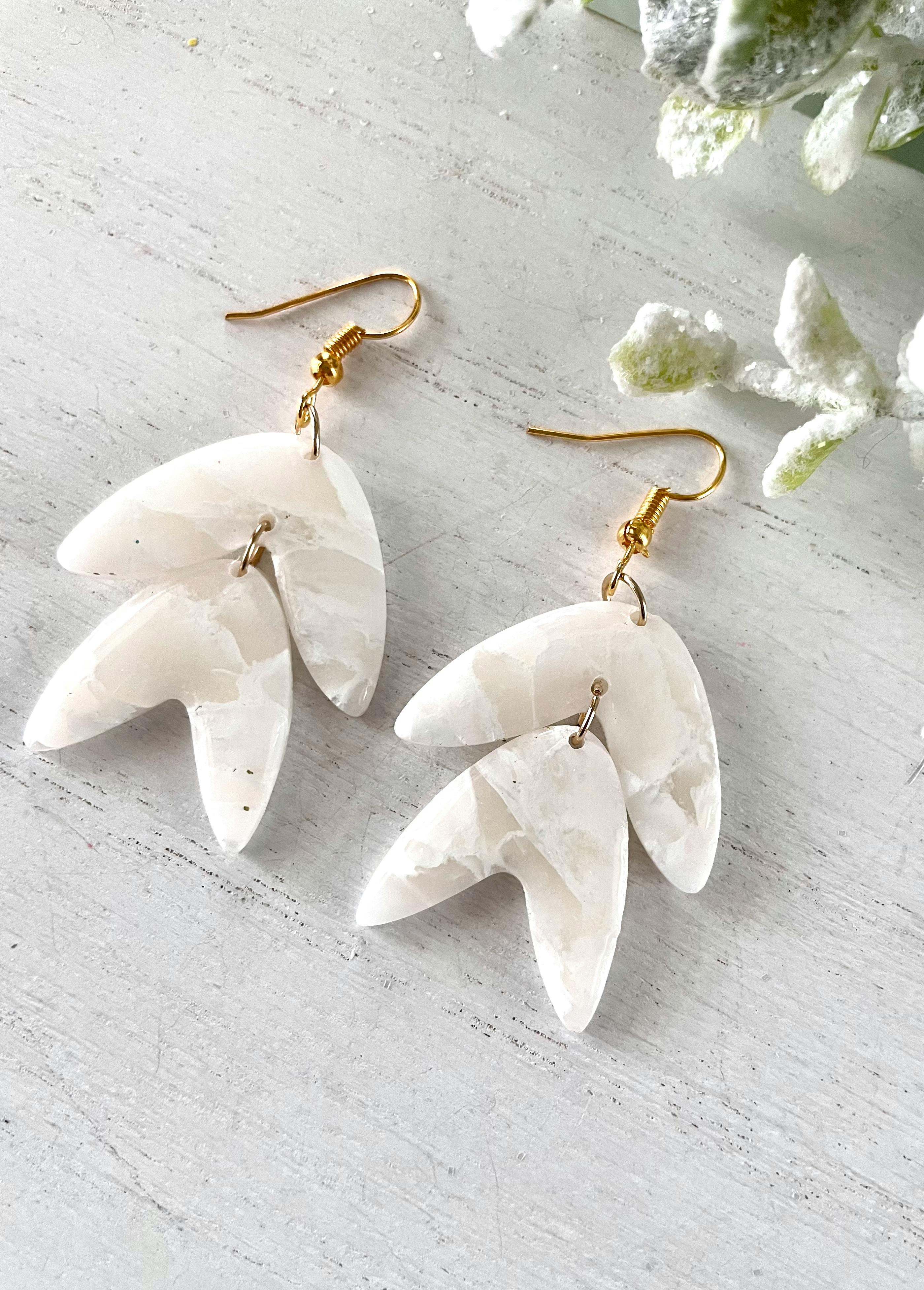 White Marble Effect Polymer Clay Drop Earrings