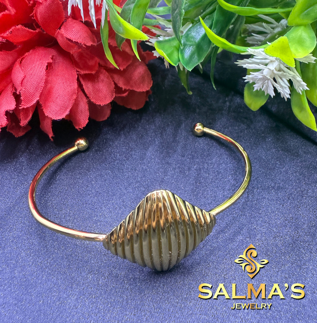 Modern Gold Tone Spiral Shell Open Cuff Bracelet