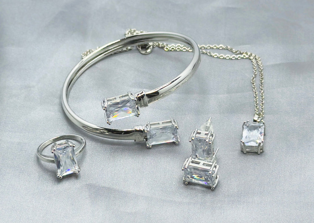 Dazzling Silver-Tone Cubic Zirconia Jewelry Set