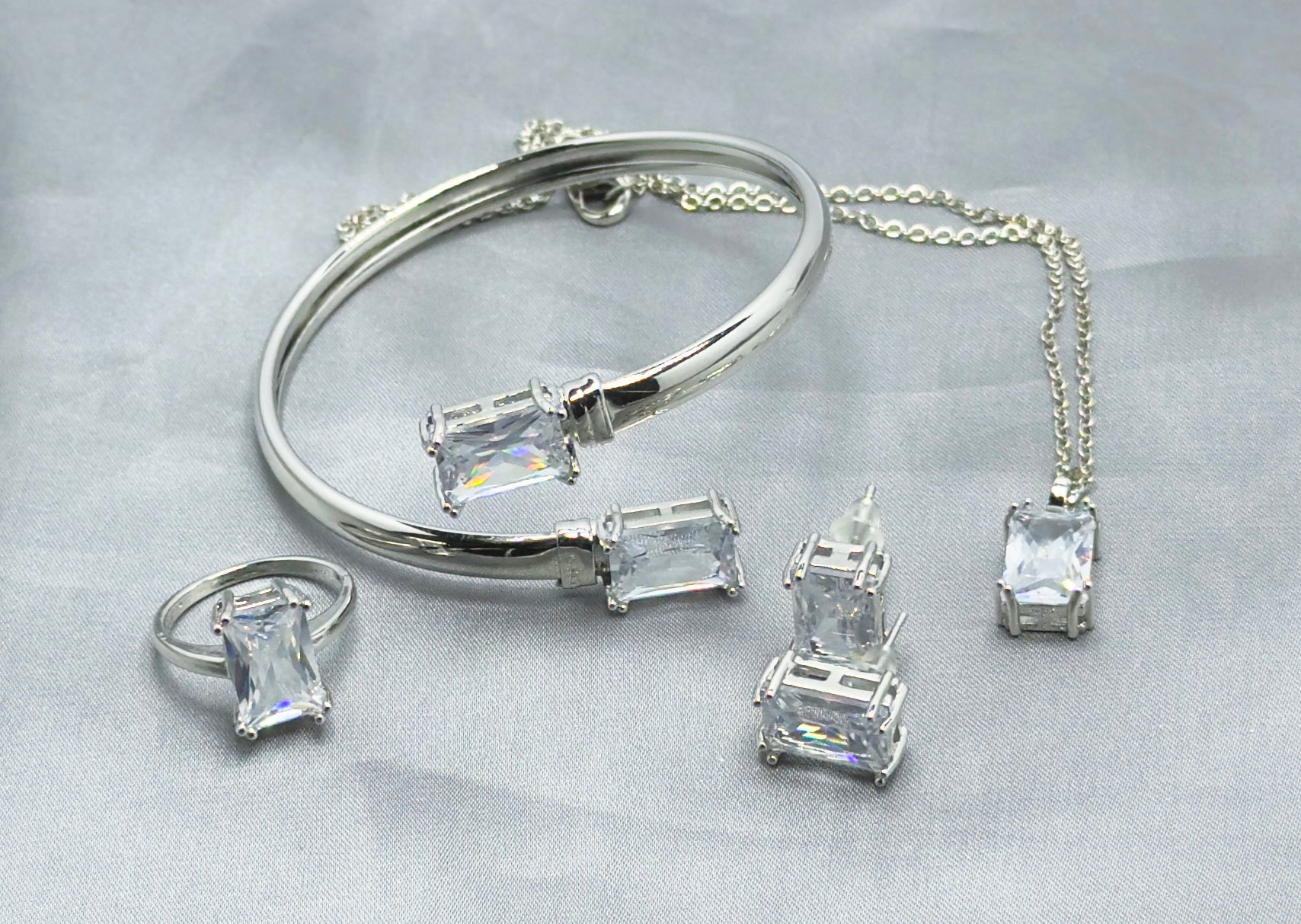 Dazzling Silver-Tone Cubic Zirconia Jewelry Set