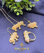 Carved Gold-Toned Jewelry Set with Dangling Spheres