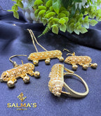 Carved Gold-Toned Jewelry Set with Dangling Spheres