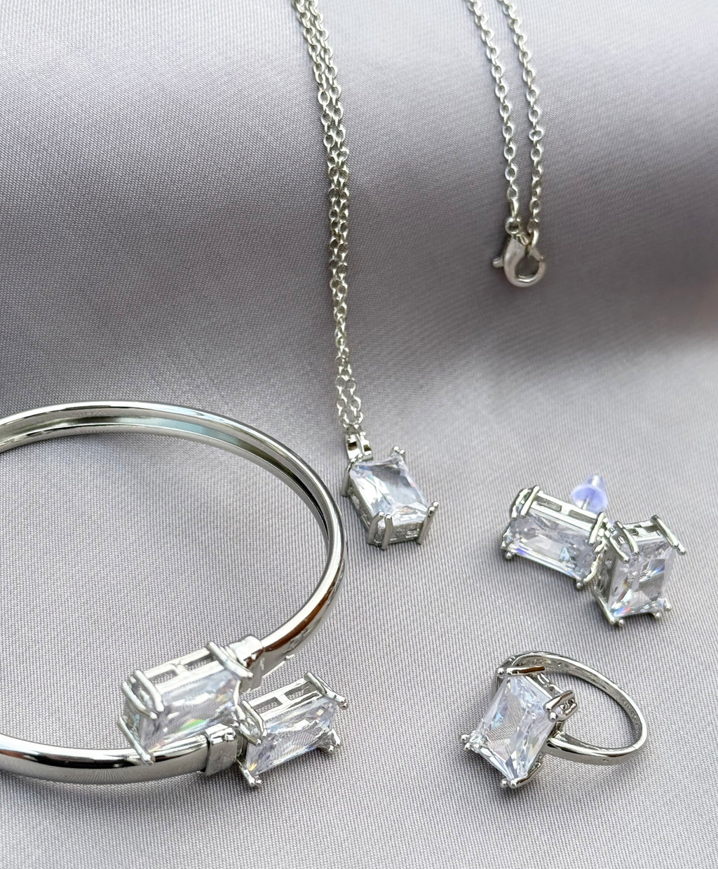 Dazzling Silver-Tone Cubic Zirconia Jewelry Set