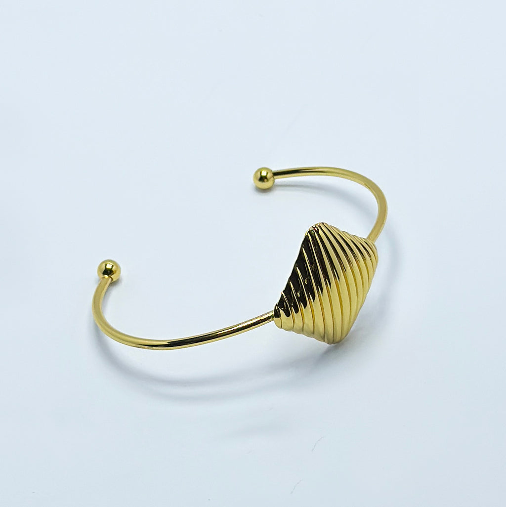Modern Gold Tone Spiral Shell Open Cuff Bracelet