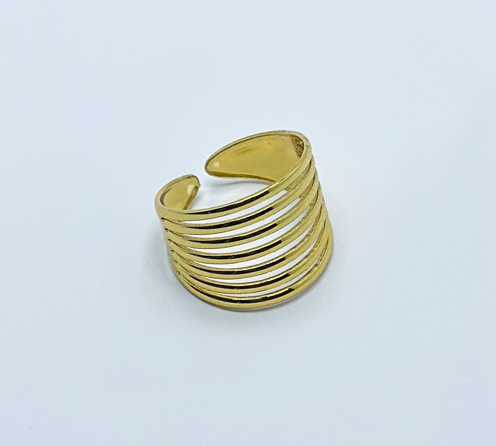 Gold-Tone Multi-Band Open Cuff Ring