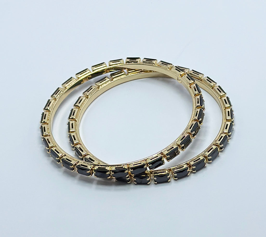 Bold Black Baguette Crystal Gold-Tone Bangles (Set of 2)