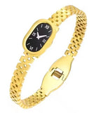 Elegant Gold-Tone Stainless Steel Bangle Watch for Women - Slim Oval Dial 🌟