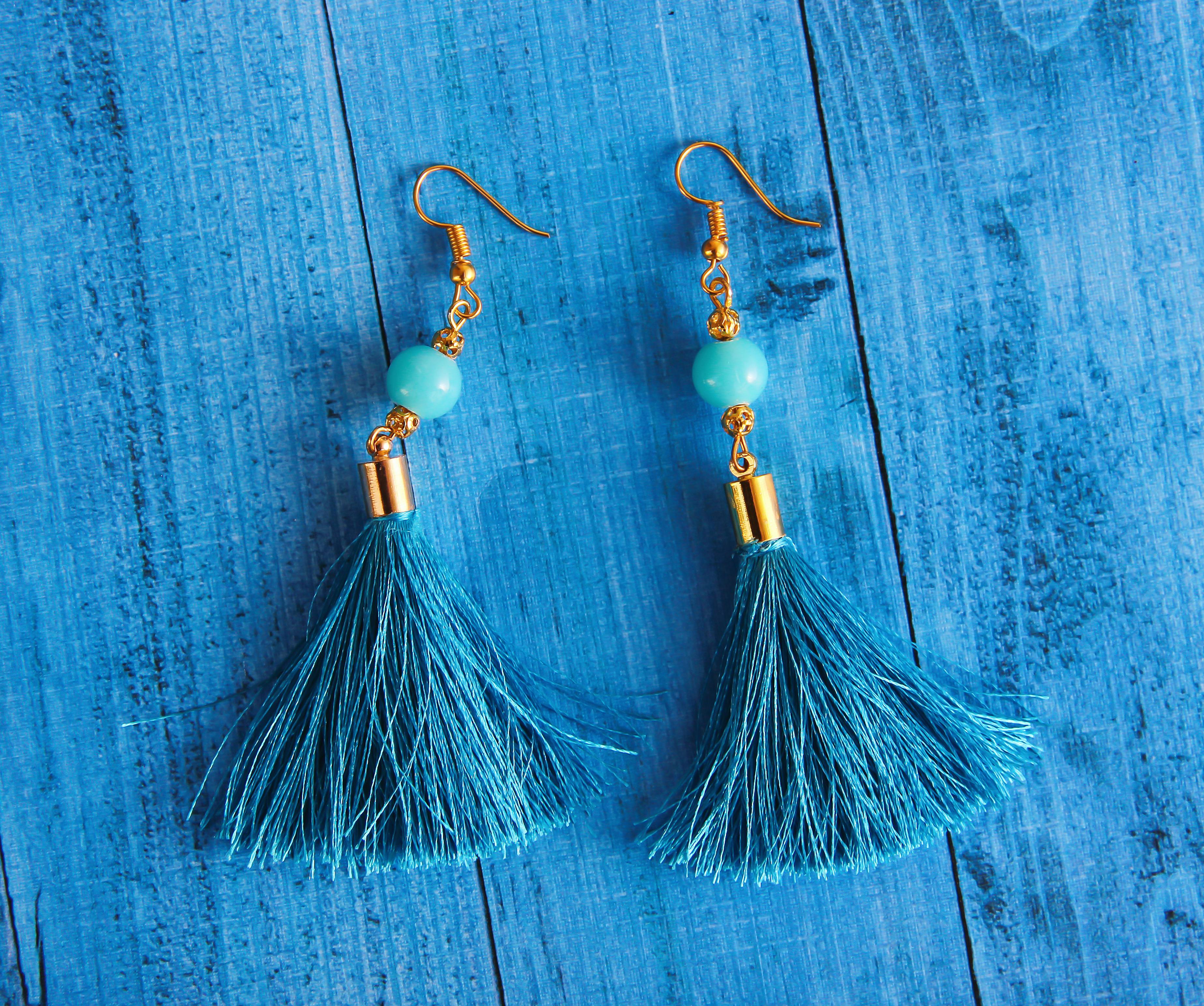 Bohemian Turquoise Beaded Tassel Earrings