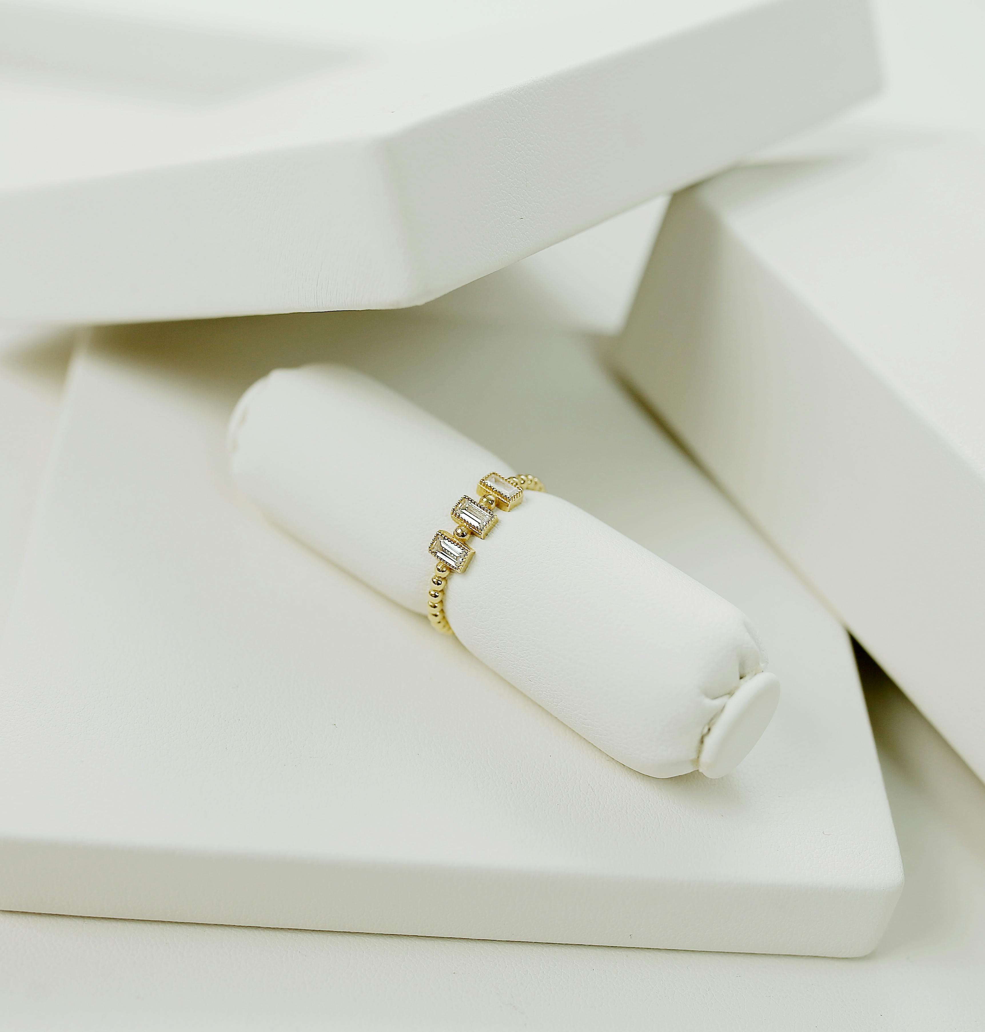 Dainty Gold Chain Ring with Baguette Crystals