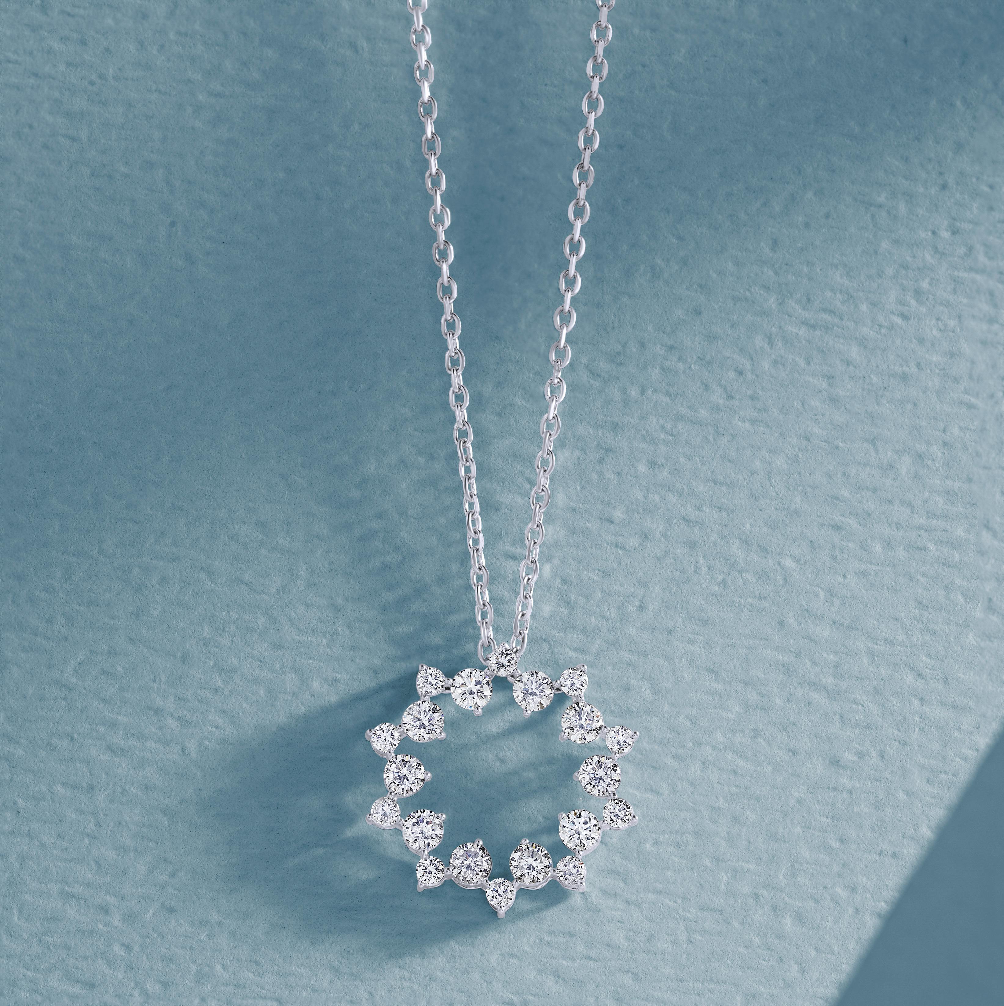 Diamond Cluster Circle Pendant Necklace